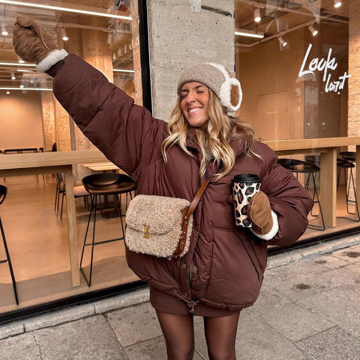 Damen Kurze wattierte Oversize-Steppjacke mit Kordelzug und winddichter Fütterung Drune