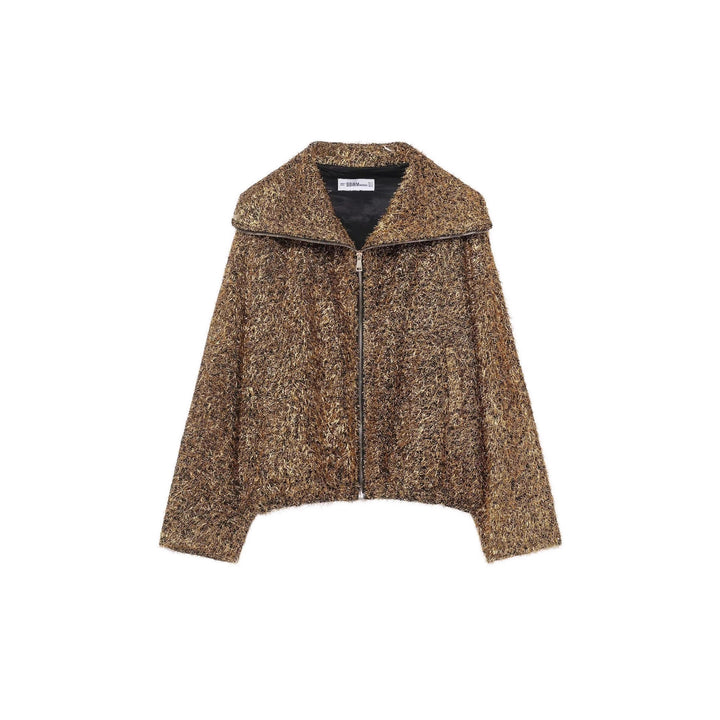 Damen nan cropped Glitzer-Strickjacke mit Reißverschluss und weitem Schalkragen Drune