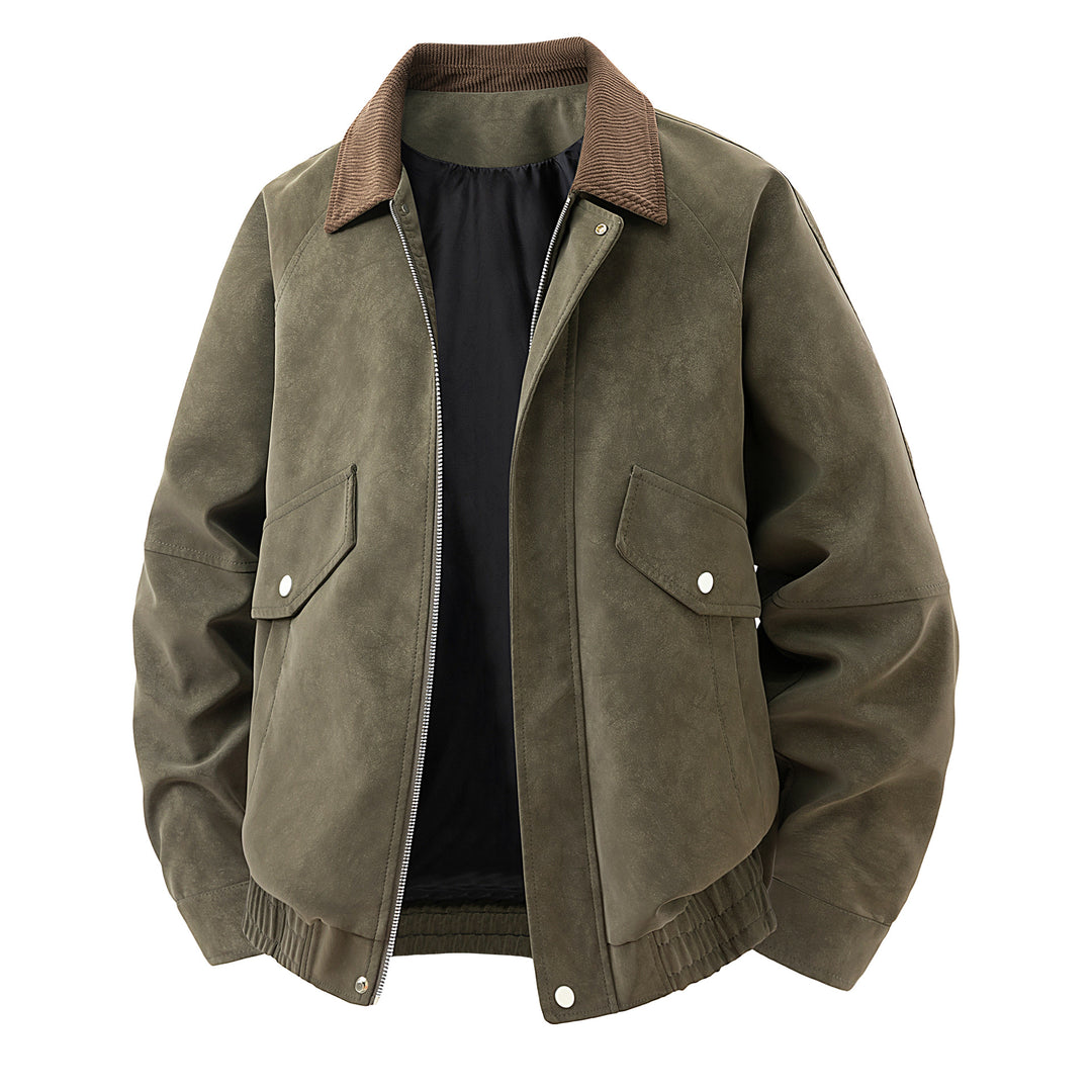 Herren Kurze Wildleder-Bomberjacke mit Cordkragen Drune