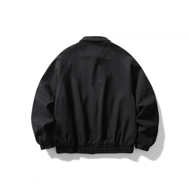Unisex Kurz geschnittene Boxy-Jacke aus Denim mit Gummizugsaum und Pattentaschen Drune
