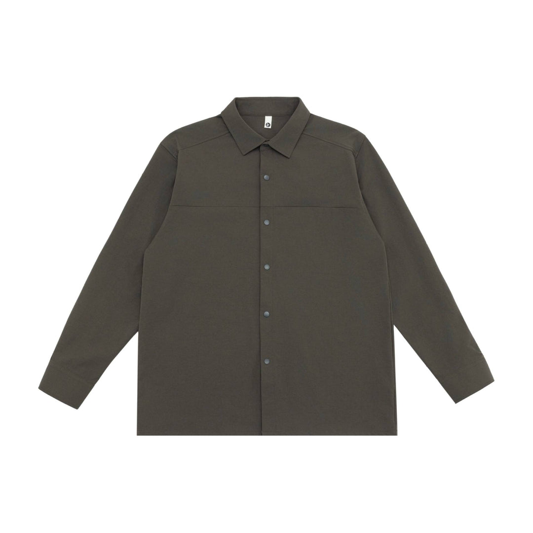 Unisex Longline-Hemdjacke im Boxy-Schnitt aus schwerer Sweatqualität mit verdeckter Druckknopfleiste Drune