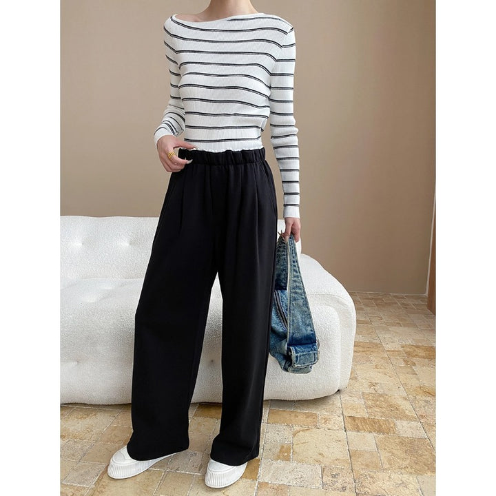 Damen lässige Hochbund Hose mit breitem Schnitt und elastischem Bund Drune