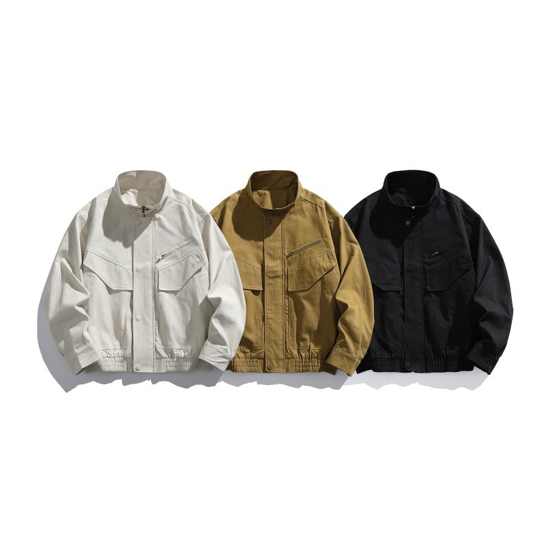 Herren Oversized Canvas-Fieldblouson mit Utility‑Taschen und Stehkragen Drune