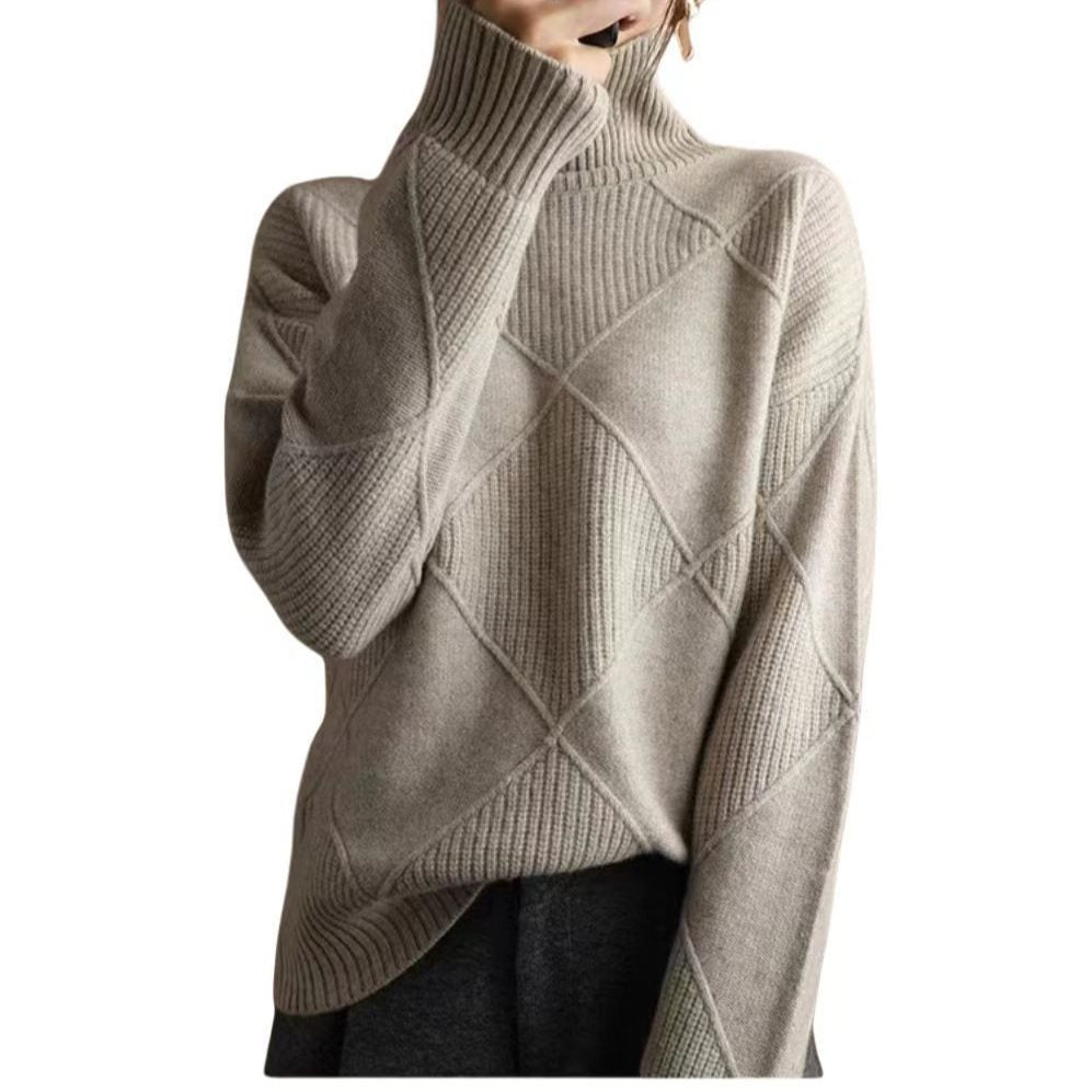 Damen kuscheliger Stehkragenpullover mit strukturiertem Strickmuster Drune