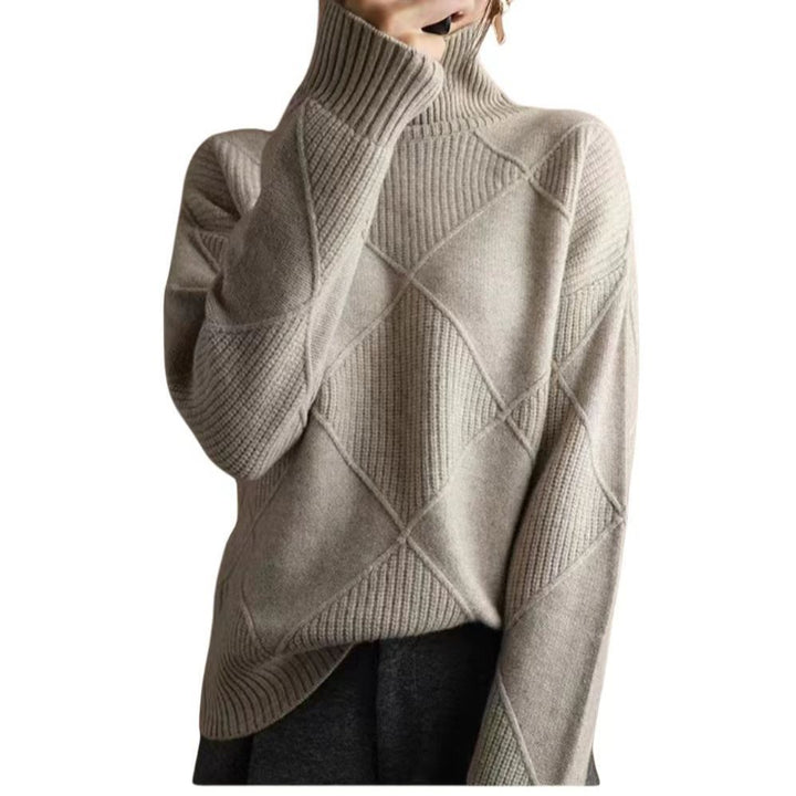 Damen kuscheliger Stehkragenpullover mit strukturiertem Strickmuster Drune