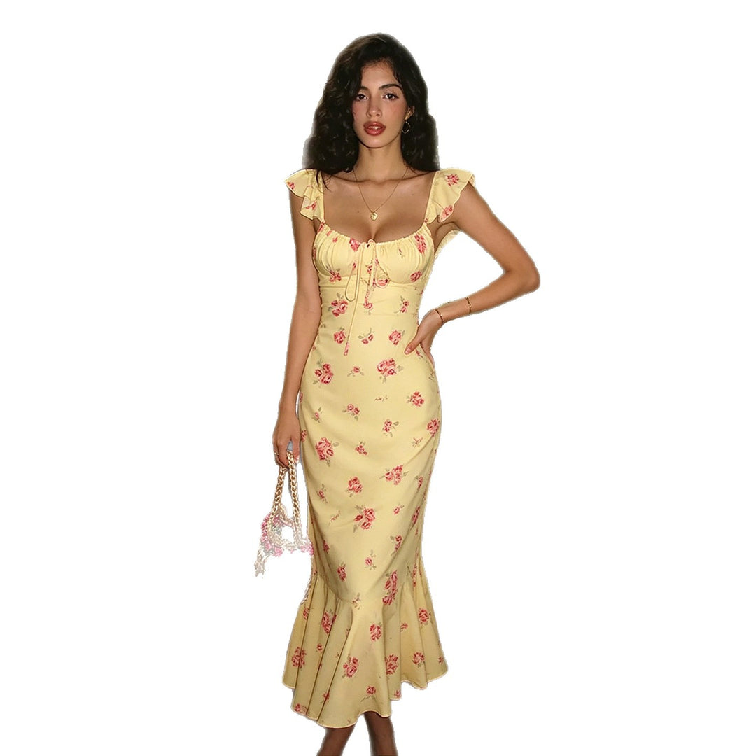 Damen Maxikleid mit raffiniertem Volant und floralem Muster Drune
