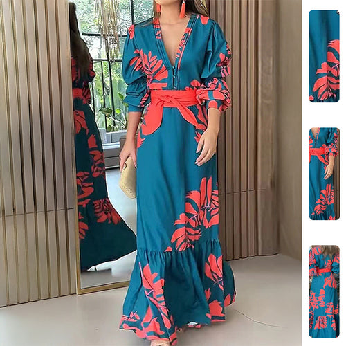Damen Maxikleid mit eleganten Blumenmustern Drune