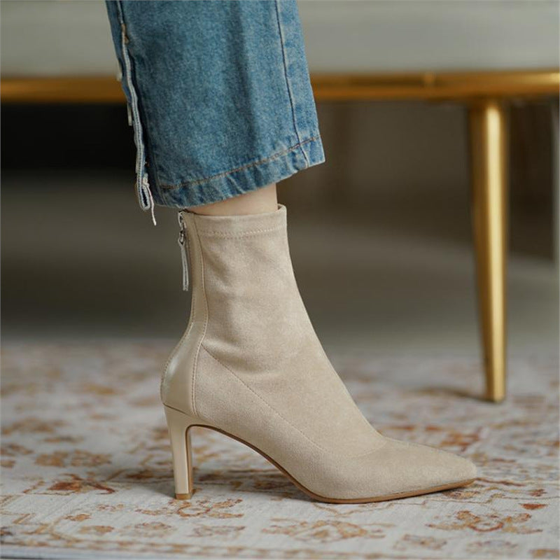 Damen Knöchelhohe Stiefelette aus Veloursoptik mit sock‑haftem Schaft und Rückseitenreißverschluss Drune