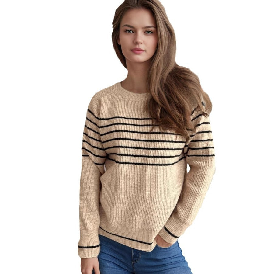 Damen lässiger Pullover mit maritimem Streifenmuster und weichem Stoff Drune