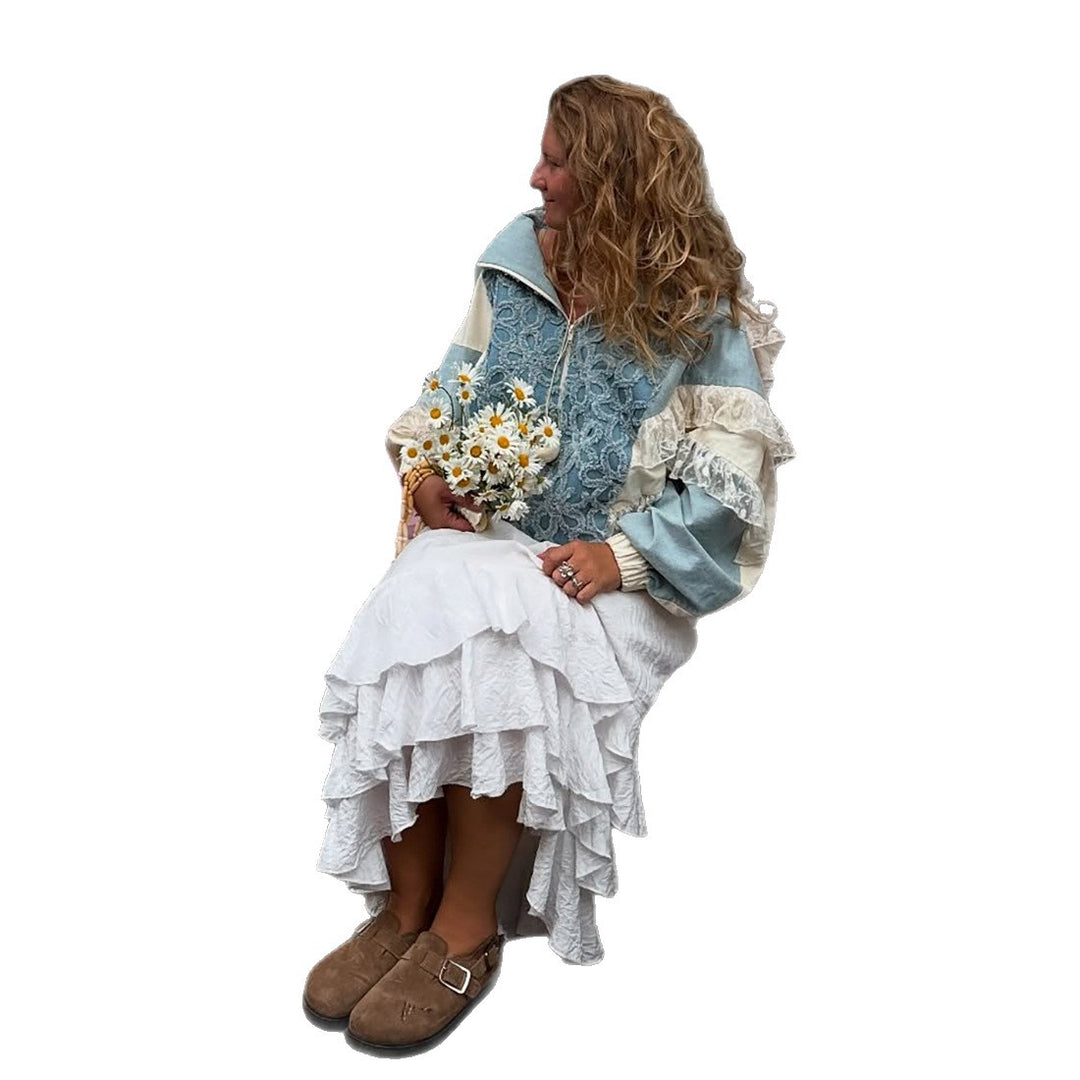 Damen Voluminöser Kapuzenpullover mit Rüschen und exquisites Design Drune