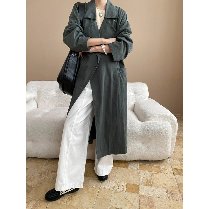 Damen eleganter Oversized Trenchcoat mit praktischen Taschen und Gürtel Drune