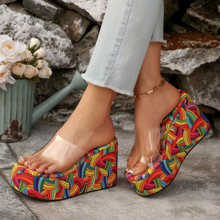 Damen Plateau-Sandalen mit transparentem Riemen und rutschfester Sohle Drune