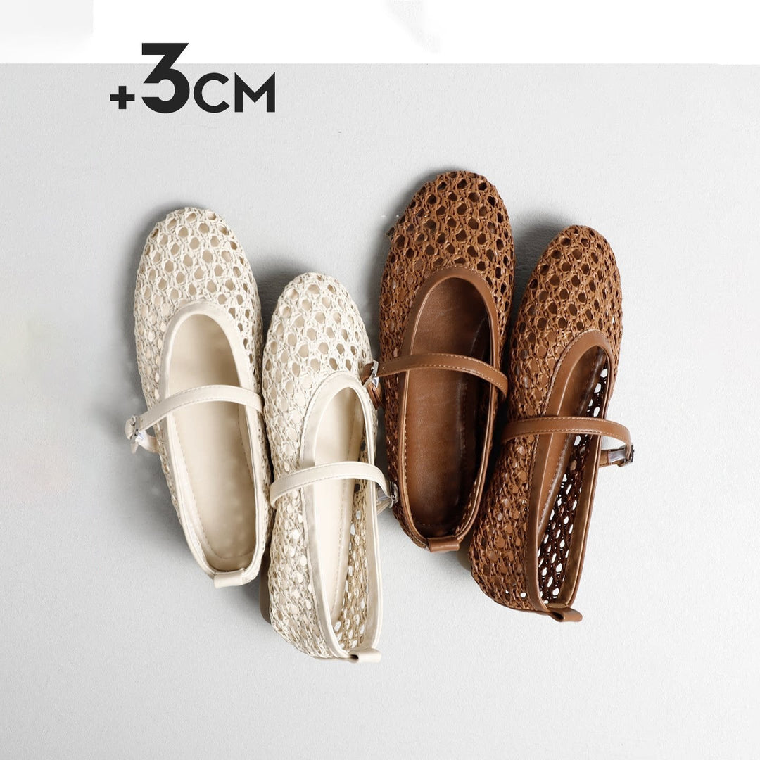 Damen elegante Ballerinas mit luftiger Webstruktur und zierlichem Riemchen Drune