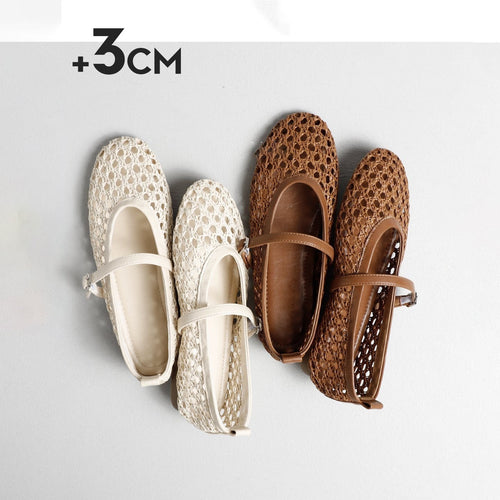 Damen elegante Ballerinas mit luftiger Webstruktur und zierlichem Riemchen Drune