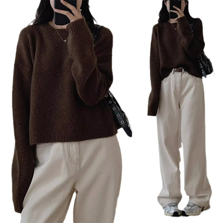 Damen Kuscheliger Strickpullover mit weitem Schnitt und lässigem Style Drune