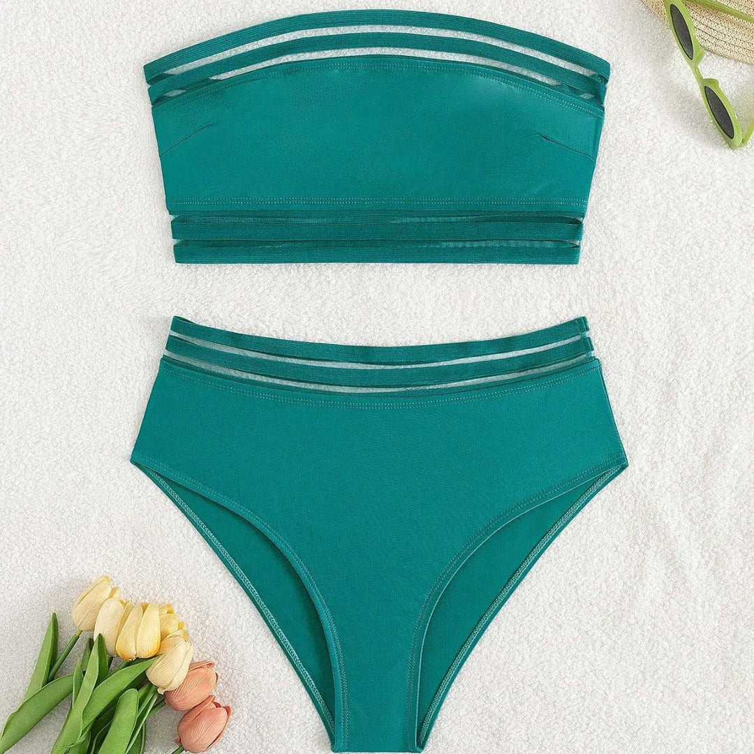 Damen Off-Shoulder Bikini-Set mit hohem Bund Drune