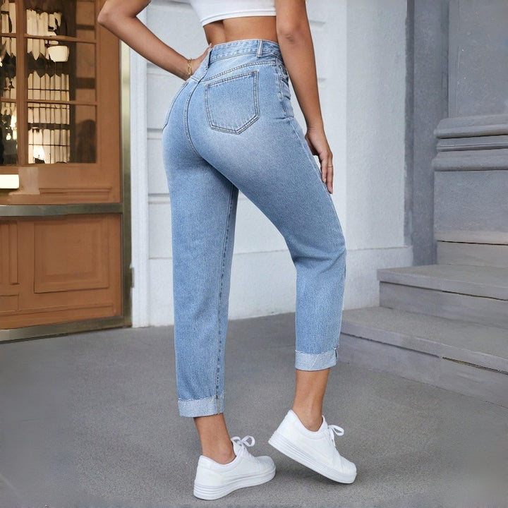 Damen Hochgeschnittene Jeans mit ausgefranztem Saum Drune