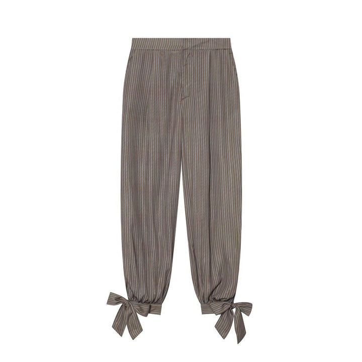 Damen Gestreifte Relaxed-Hose mit elastischem Taillenbund und bindbaren Knöchel-Schleifen Drune
