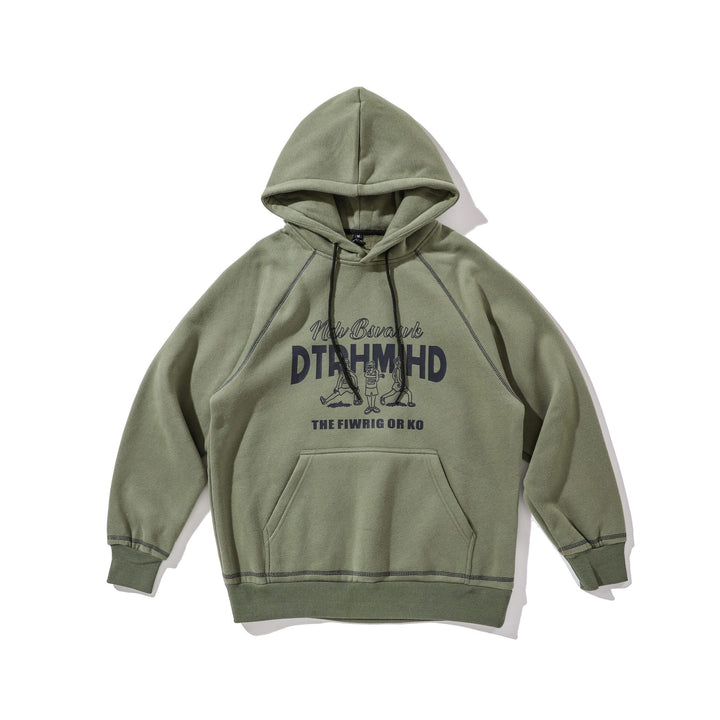 Unisex Oversize Kapuzenpullover mit Raglannähten, Kängurutasche und Vintage-Print Drune