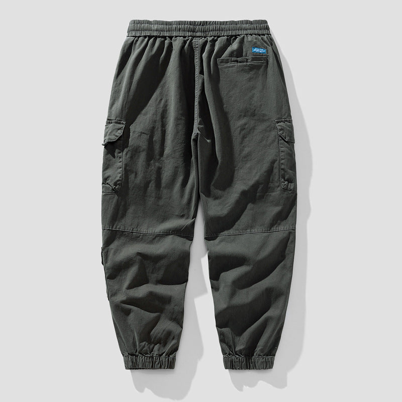 Herren Leichte Canvas-Cargohose im Joggerstil mit elastischem Bund, segmentierten Kniepaneelen und verdeckten Klappentaschen Drune