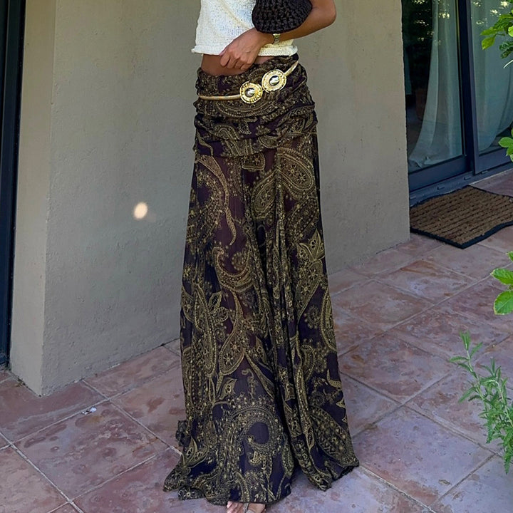 Damen Langer Chiffon-Rock mit gerafftem Bund, Paisley-Print und Zipfelsaum Drune