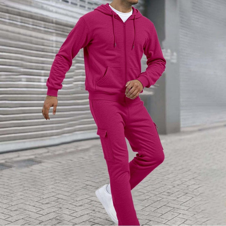 Herren nan athletischer Zip-Sweatset mit Cargo-Jogginghose, ergonomischen Nähten und gerippten Bündchen Drune