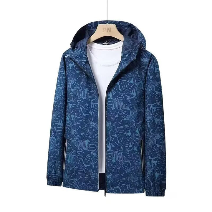 Damen Atmungsaktive Kapuzenjacke mit Trendigem Blätterdruck Drune