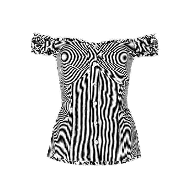 Damen Off-Shoulder Bluse mit feinen Rüschendetails und gestreiftem Muster Drune