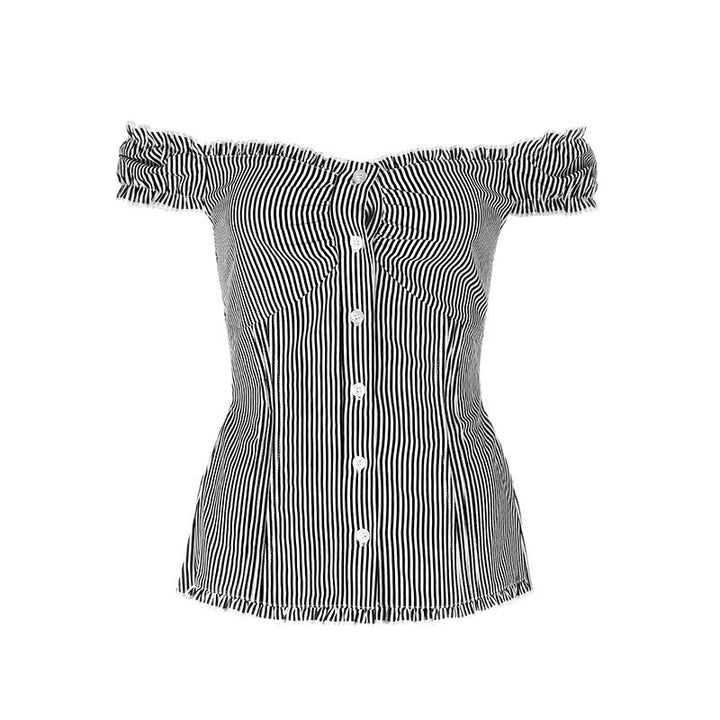 Damen Off-Shoulder Bluse mit feinen Rüschendetails und gestreiftem Muster Drune