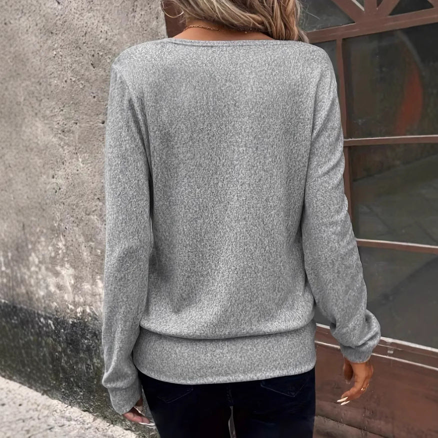 Drune | Einfarbiger Quadrat-Hals-Pullover Locker Langarm Sweatshirt Tee