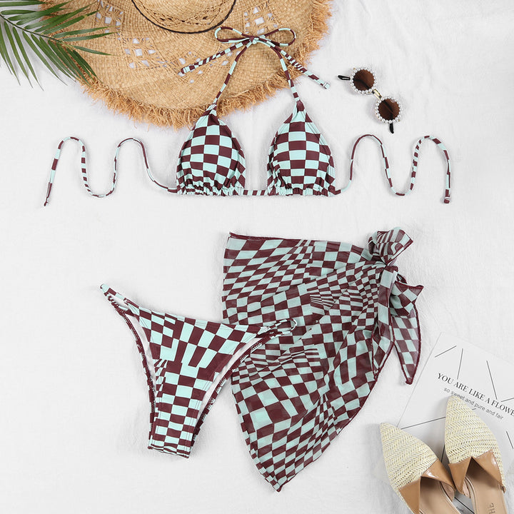 Damen Triangel-Bikini mit modischem Karomuster und praktischer Wickelrobe Drune
