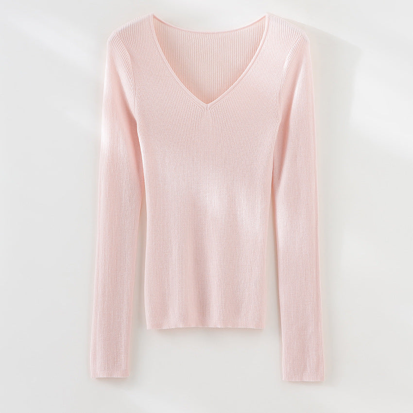 Damen Feiner gerippter Feinstrickpullover mit V-Ausschnitt und taillierter Silhouette Drune