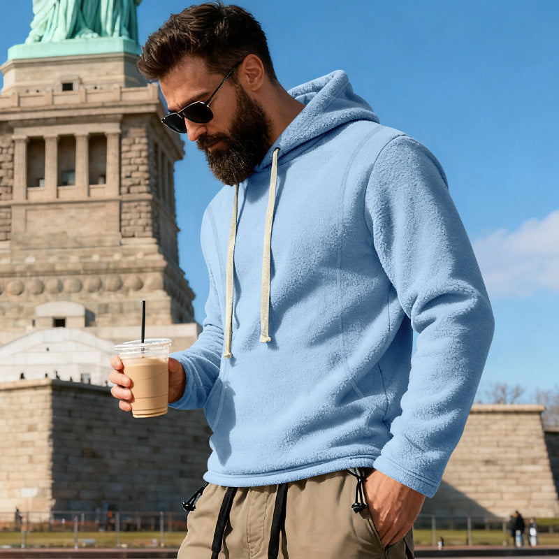 Herren Fleece-Hoodie mit Teddystruktur, Kapuze und entspannter Passform Drune