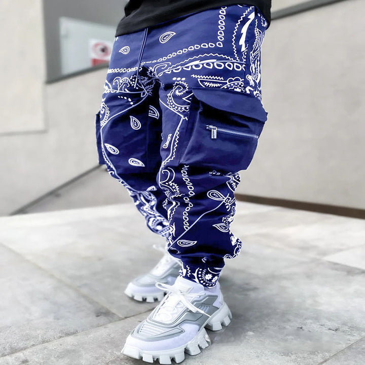 Herren Cargo-Jogginghose mit Bandana-Print, Kordelzug & Mehrfachtaschen Drune