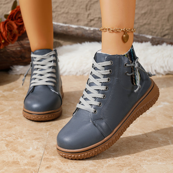 Damen gefütterte Schnürstiefelette mit Teddyfutter, seitlichem Reißverschluss und profilierter Gummisohle Drune