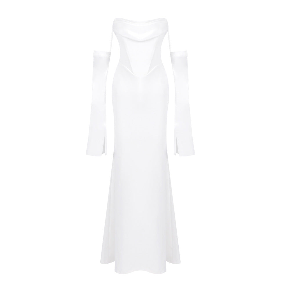 Damen Elegantes Meerjungfrau-Kleid mit schulterfreiem Design und langen Ärmeln Drune