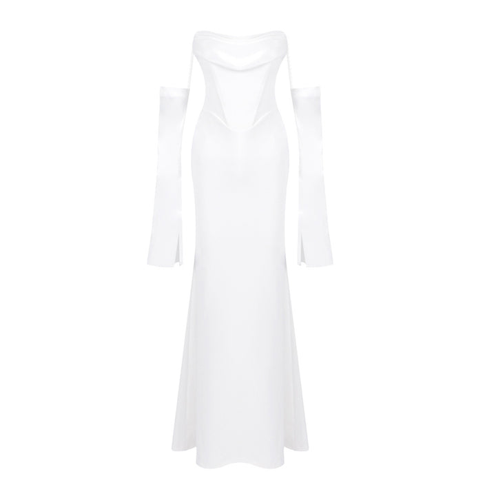 Damen Elegantes Meerjungfrau-Kleid mit schulterfreiem Design und langen Ärmeln Drune