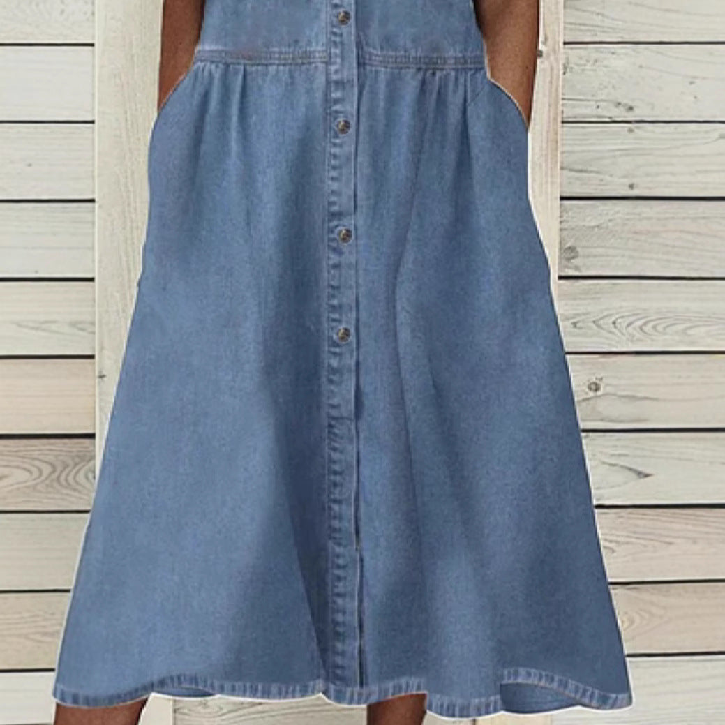 Damen Denim Hemdblusenkleid mit praktischen Taschen und klassischem Schnitt Drune