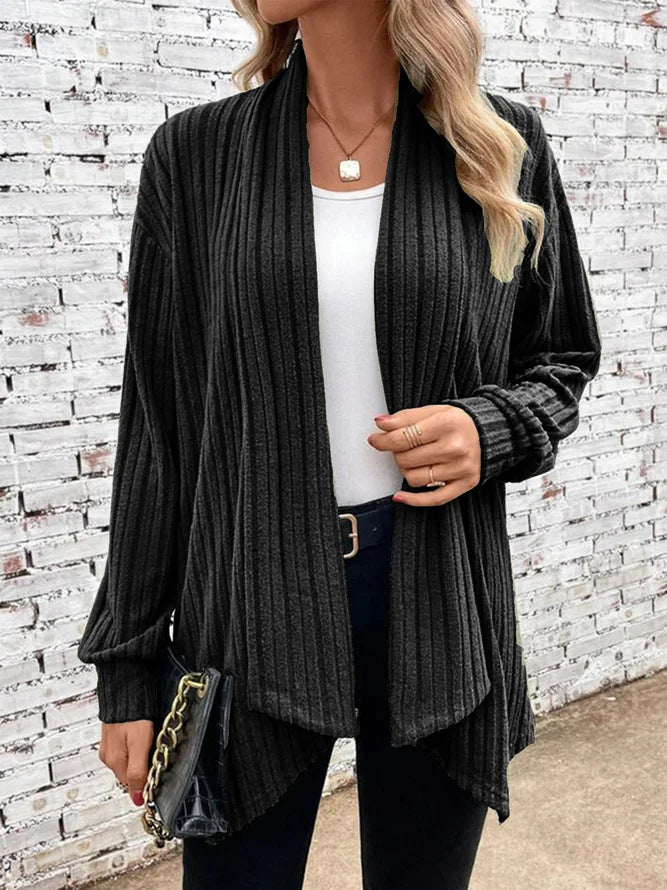 Damen lässiger Strickcardigan mit markantem Rippdesign Drune