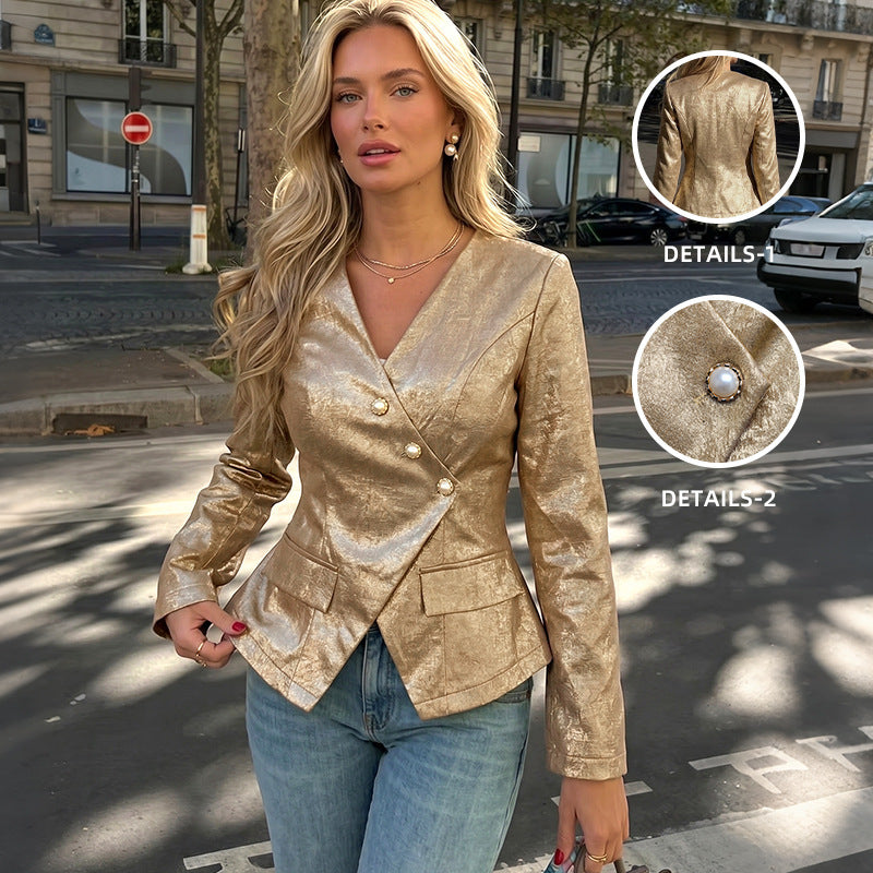 Damen Eleganter Blazer mit doppelter Knopfleiste Drune