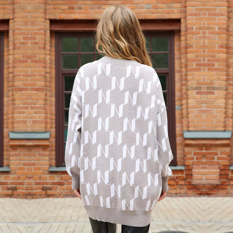Damen Oversized Strickcardigan mit V‑Ausschnitt, Knopfleiste und Eingrifftaschen Drune