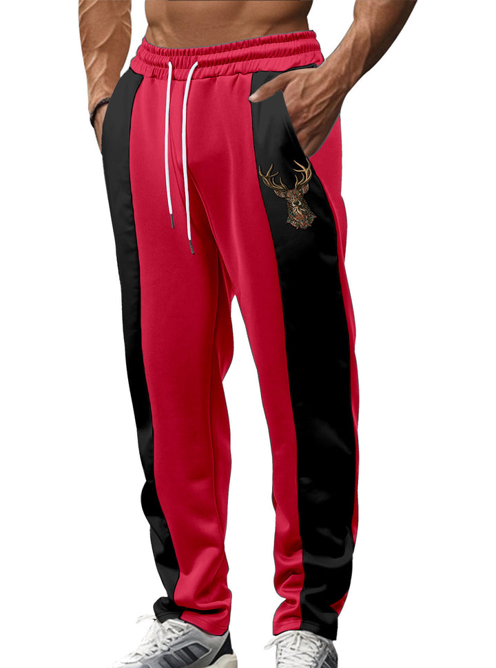 Herren nan sportive Trackpants mit seitlichen Kontrastbahnen elastischem Bund Kordelzug und Hirschstickerei Drune