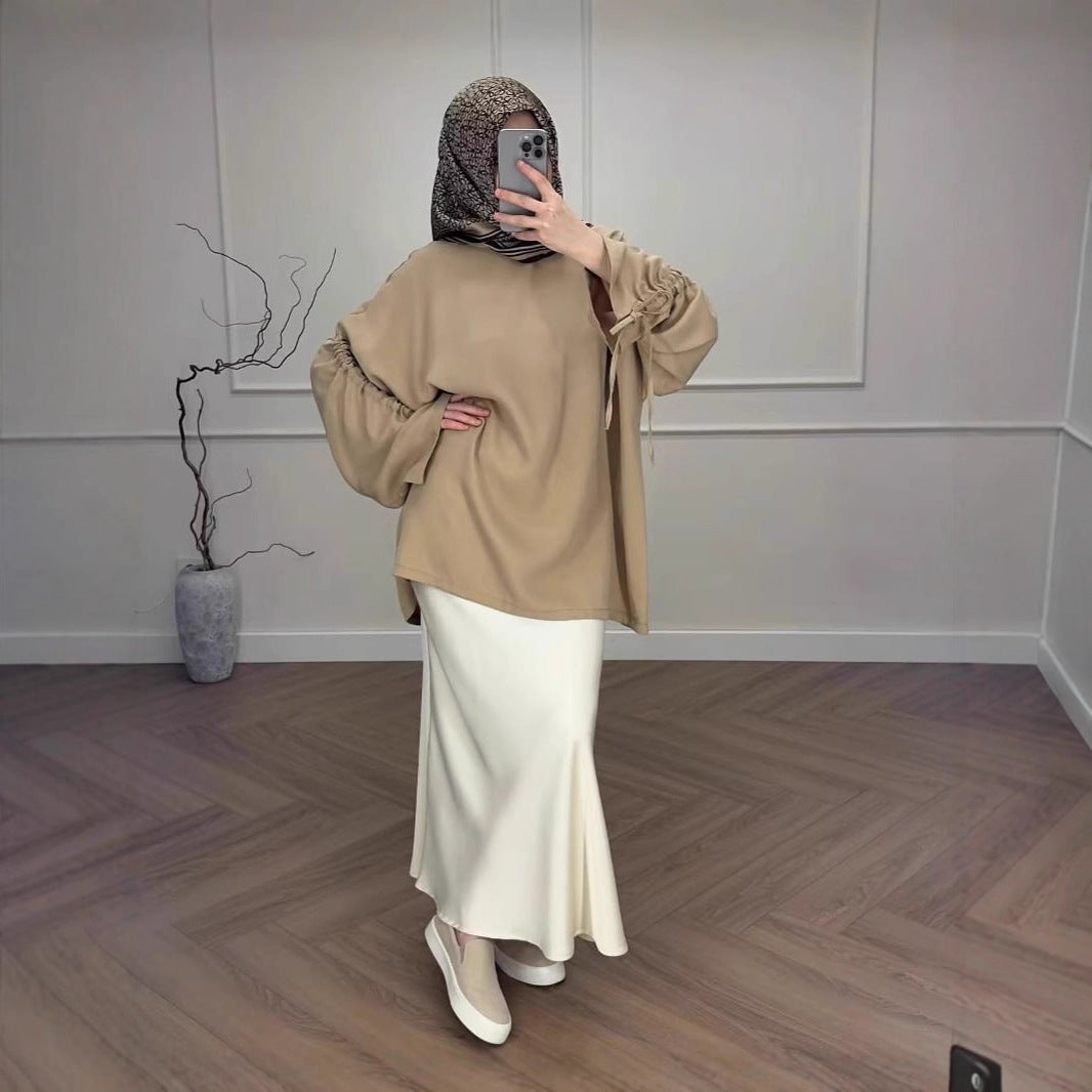 Damen Hochtaillierter Satin-Maxirock mit seidenähnlichem Fall und eleganter Trompetenform Drune