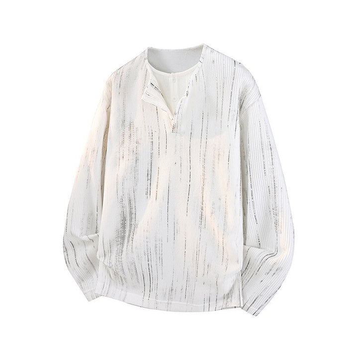 Herren Oversize Strickpullover mit Henley-Ausschnitt und feiner Strukturstreifen Drune