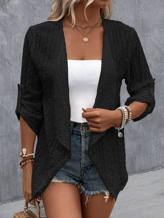 Damen luftiger Strick-Cardigan mit dekorativem Lochmuster Drune