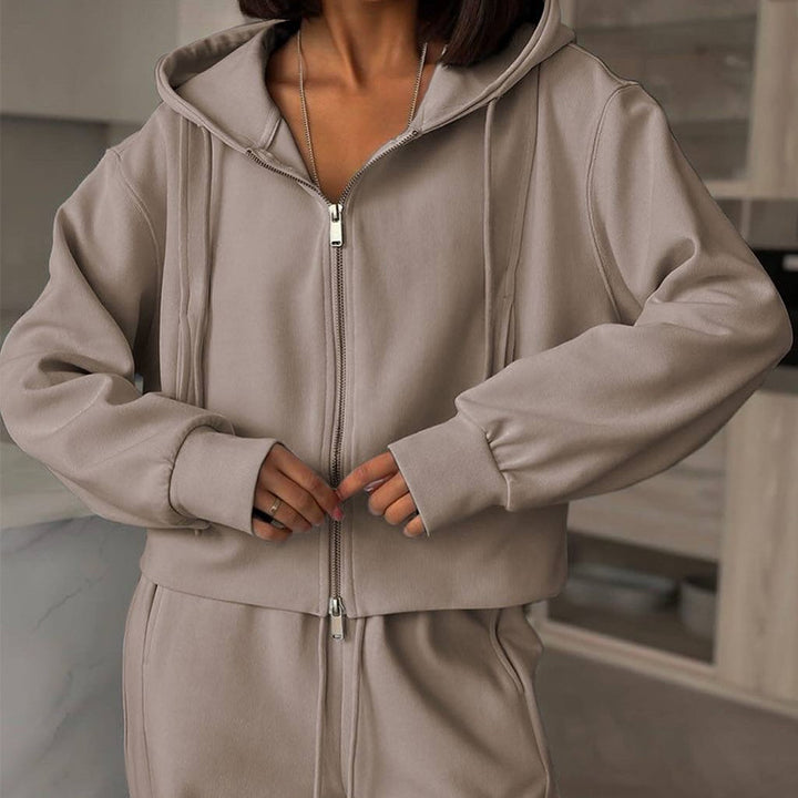 Damen lässiges Set aus cropped Hoodie und weitem Jogginghose Drune