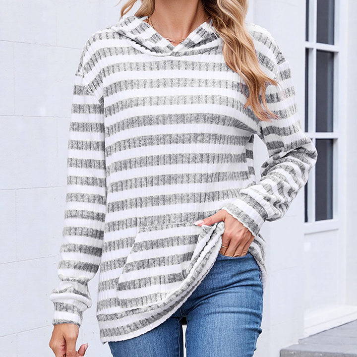 Damen Lässiger Hoodie mit gestreiftem Design und praktischen Taschen Drune