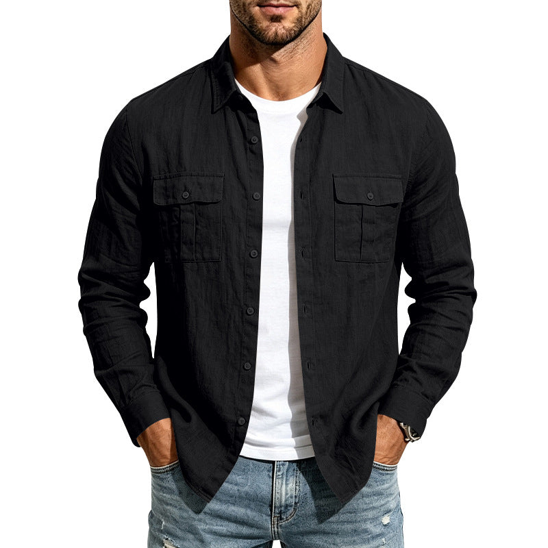 Herren Leinenhemd mit Brusttaschen und lässigem Overshirt Drune