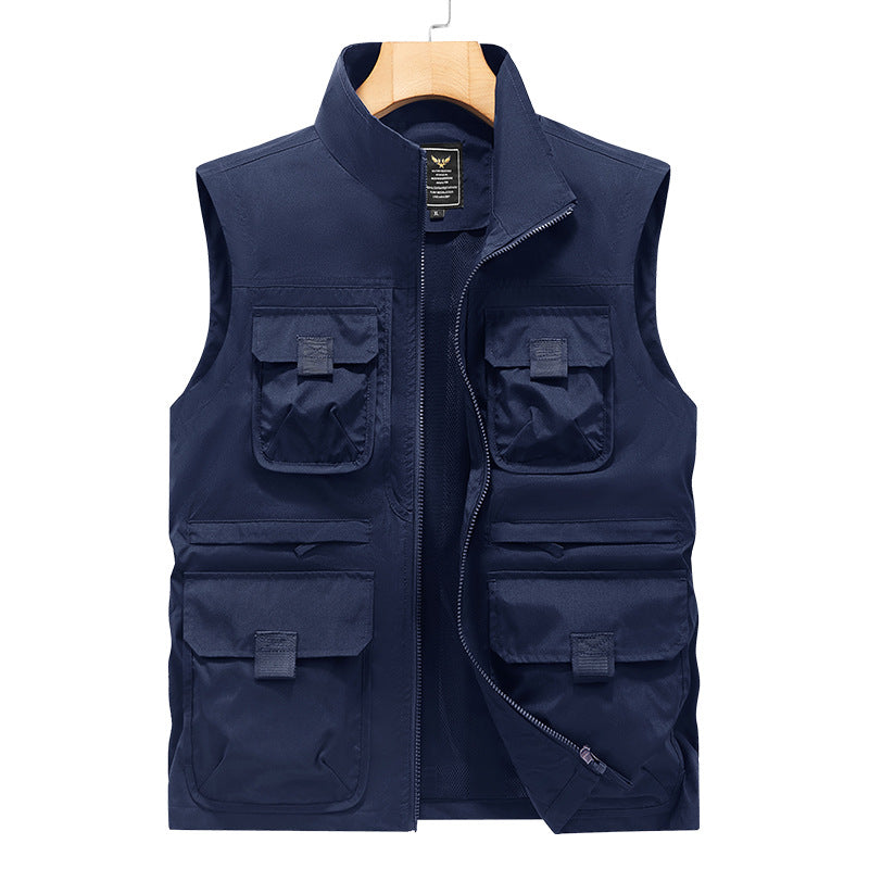 Herren Outdoor-Multitaschenweste mit Schnellzugriffstaschen und Stehkragen Drune