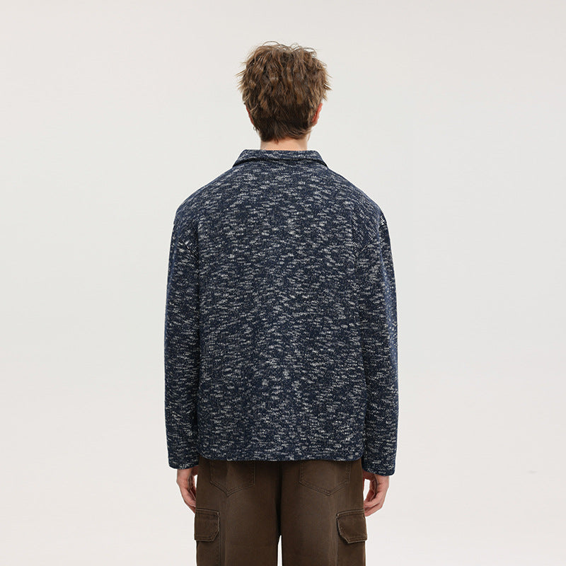 Herren Grobstrick-Kragenpullover mit V-Ausschnitt und Relaxed‑Fit Drune